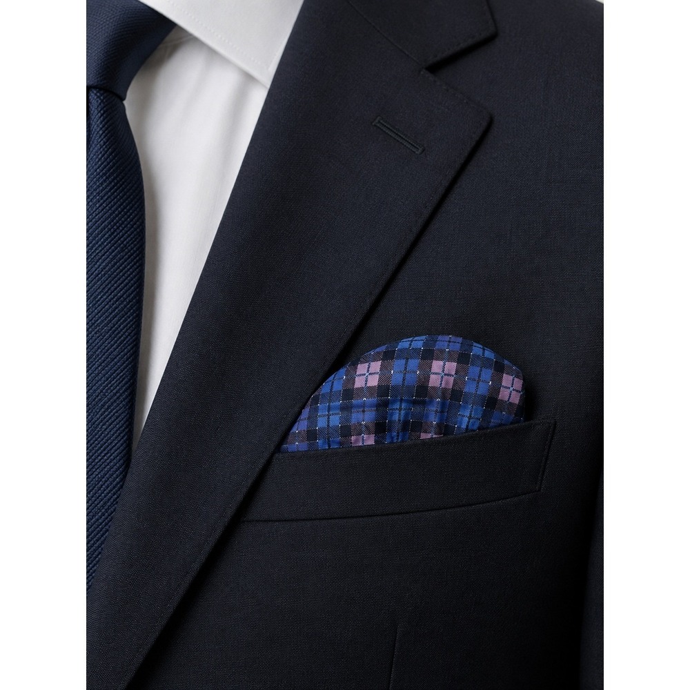 Mens Plaid Pocket Square Blue Pink Navy Check Formal Suit Accessory
